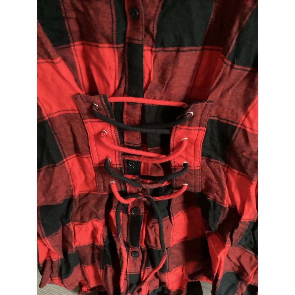 NWT‎ Express Women Plaid SZ S/P Red And Black Tie In Front Cute - Picture 2 of 8